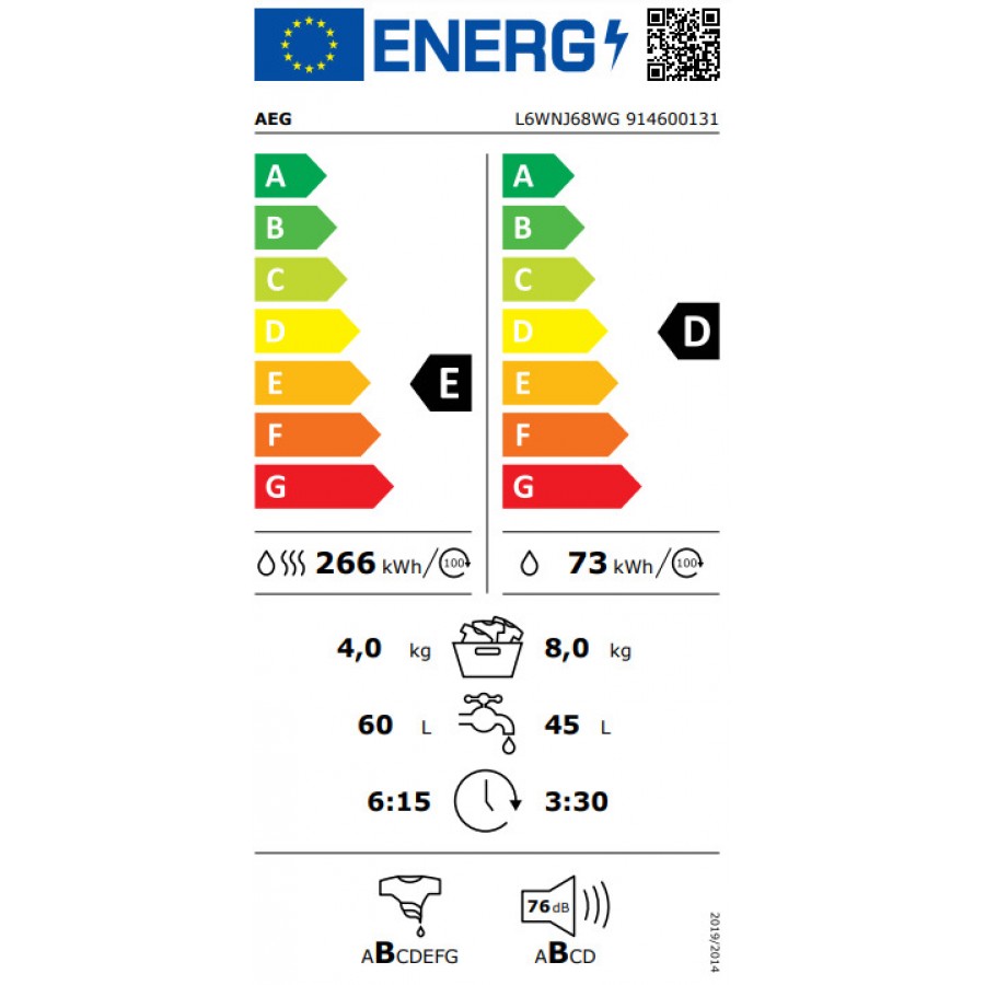 AEG L6WNJ68WG Πλυντήριο-Στεγνωτήριο Ρούχων 8kg/4kg Ατμού 1600 Στροφές AEG L6WNJ68WG Πλυντήριο-Στεγνωτήριο Ρούχων 8kg/4kg Ατμού 1600 Στροφές